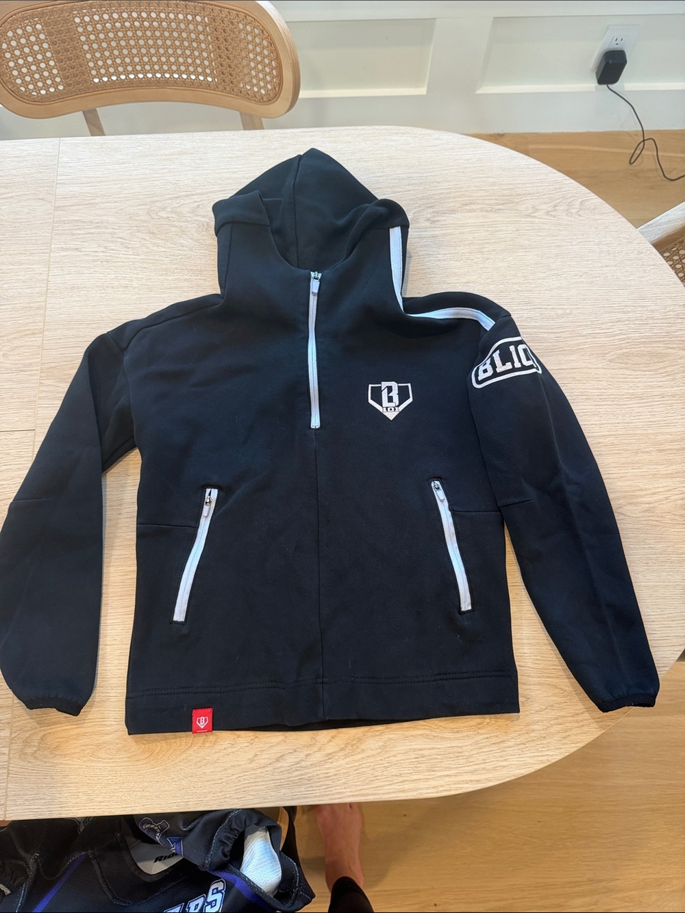 Baseball Lifestyle 101 Kids Black Hooded Zip Sweatshirt with White Trim